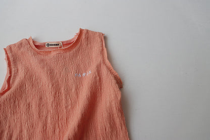 Paris Embroidered Textured Cotton Vest 刺繍 ノースリーブTシャツ【mh0012628】