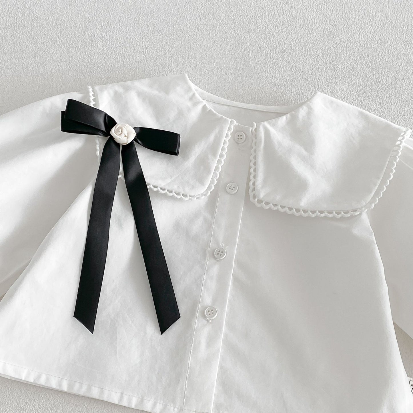 Camisa de manga larga con cuello grande y lazo, y pichi para niños [mh0014034]