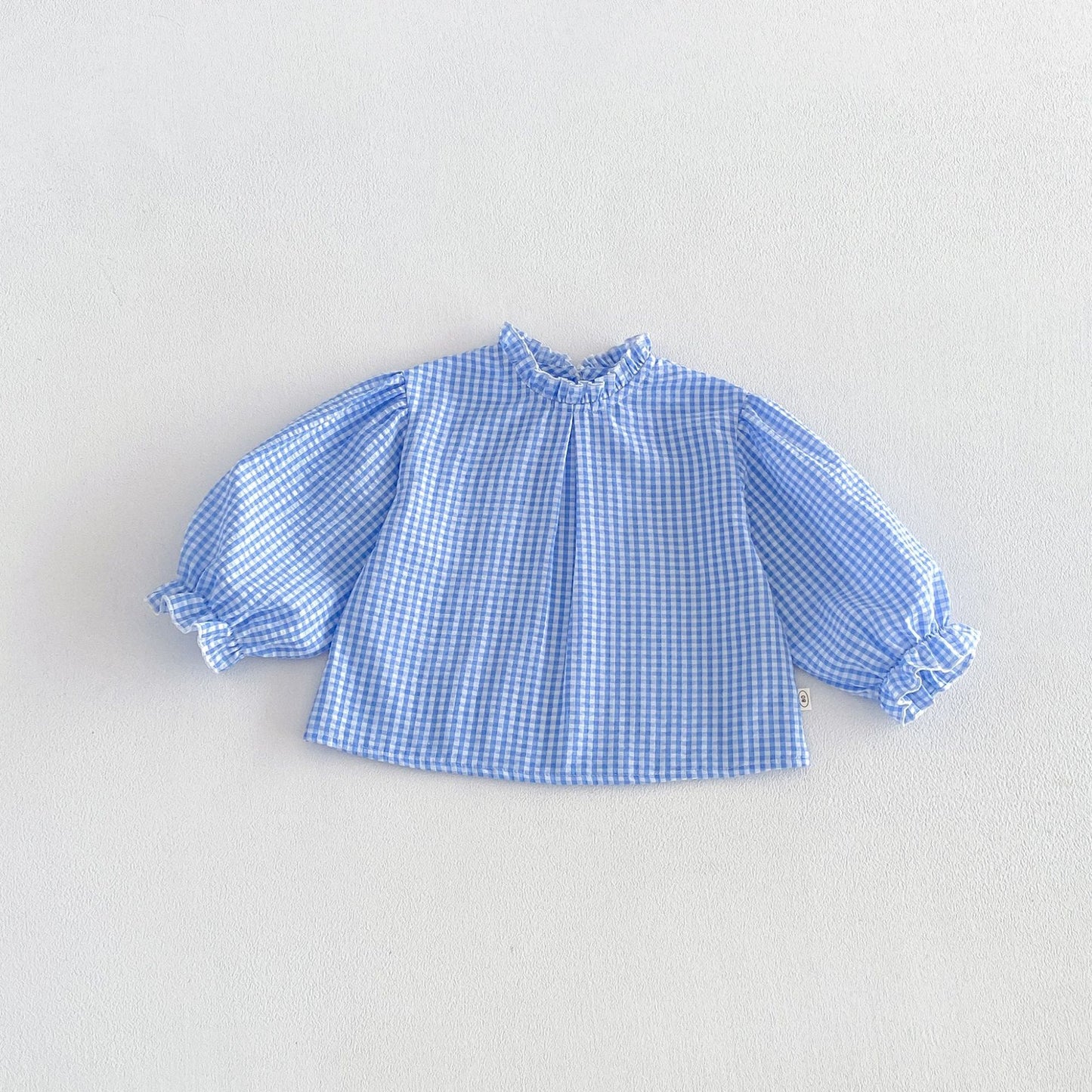 Blusa de manga larga con estampado de cuadros vichy para niños, con bordado floral y peto con pantalón [mh0014043]