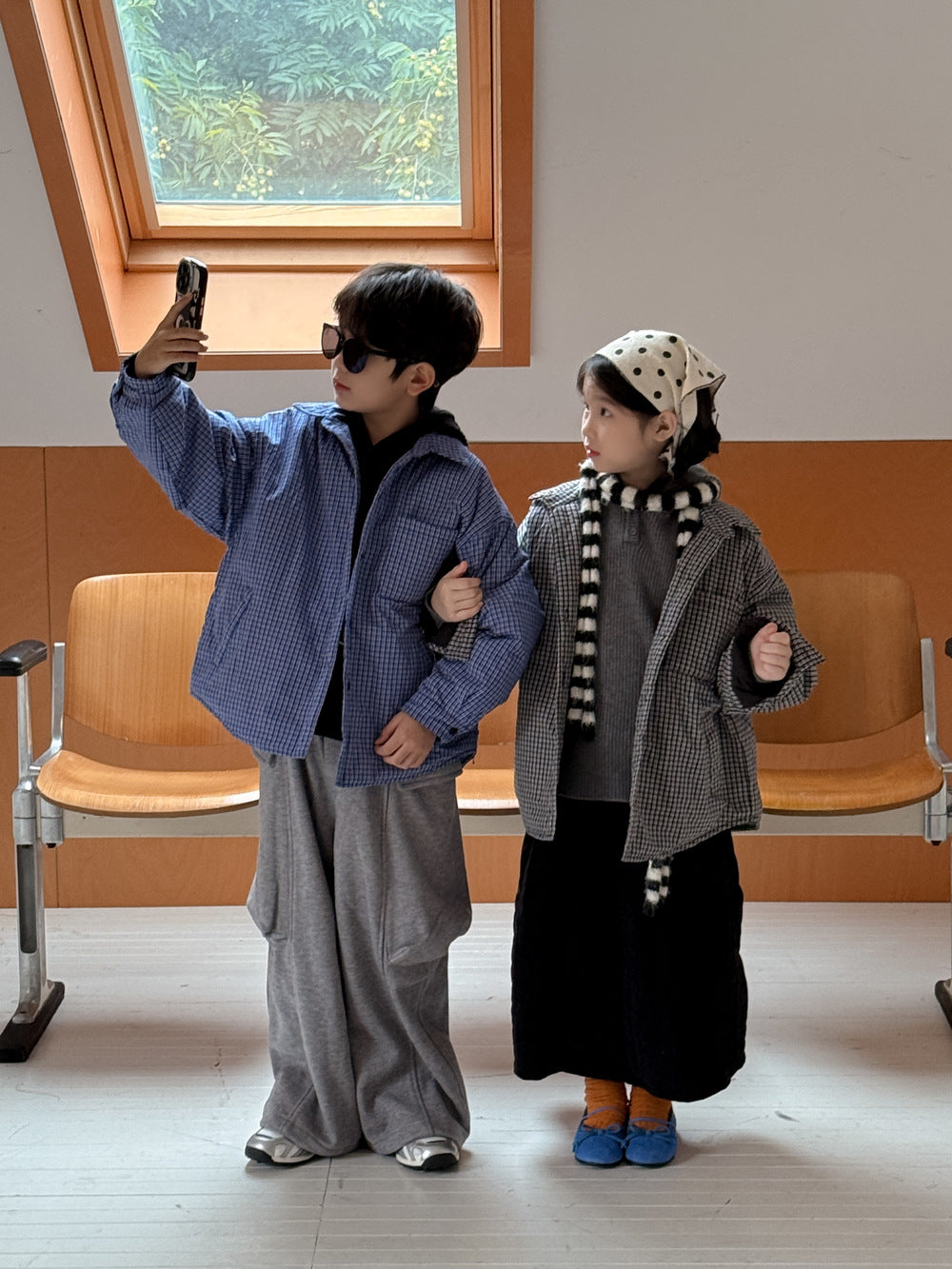 シャツジャケット キッズ チェック柄 中綿 厚手 ルーズフィット カジュアル アウター【mh0011673】