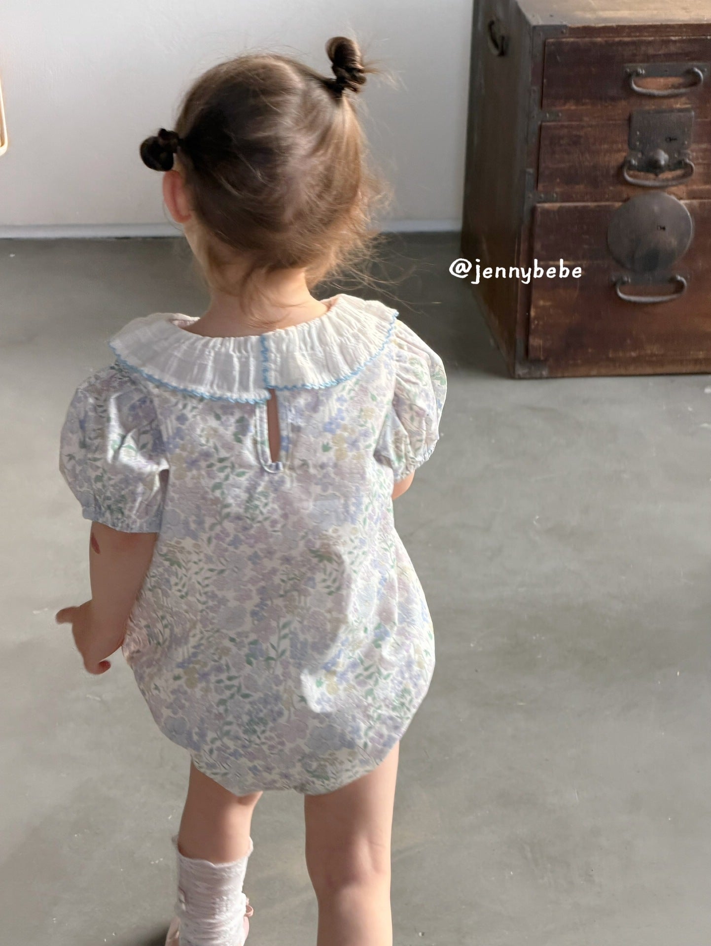 Floral Puff Sleeve Romper 花柄 コットン パフスリーブ ロンパース【mh0012540】