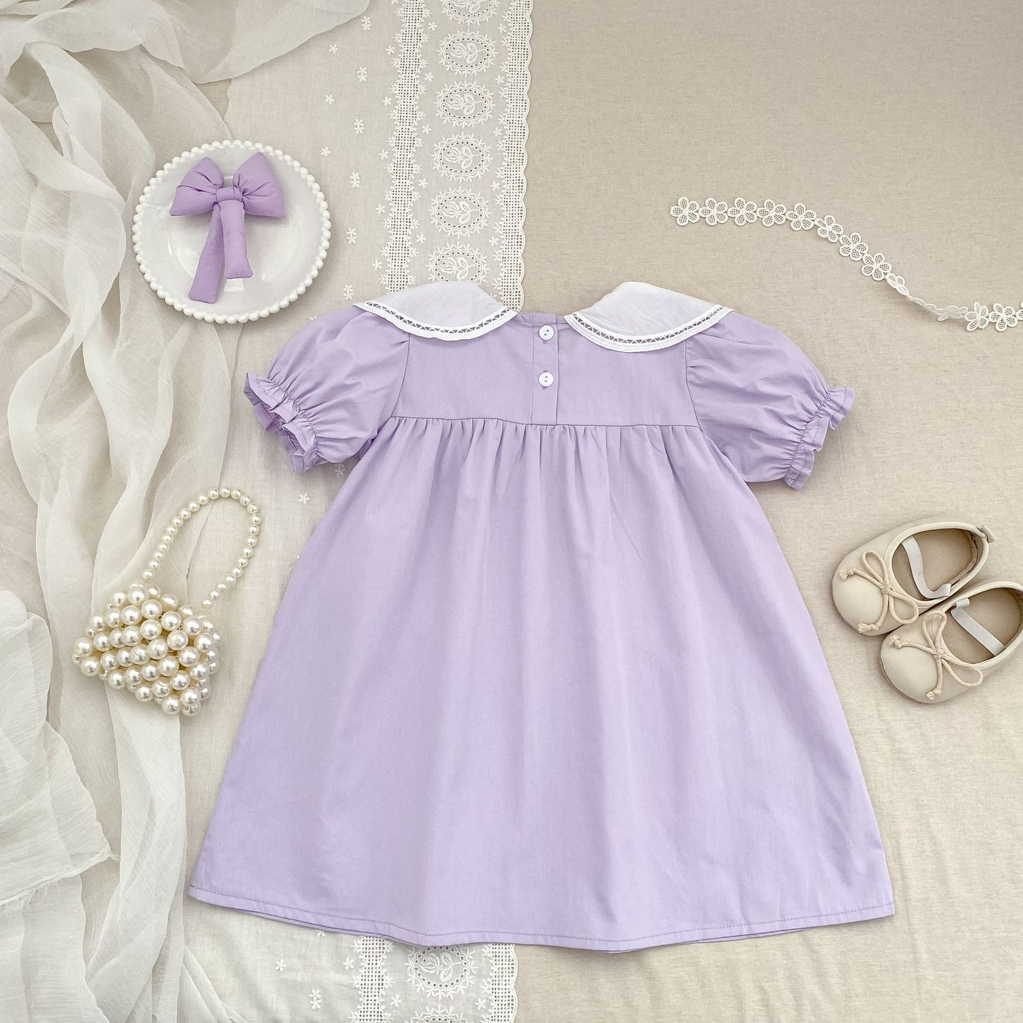 Petal Collar Romper Puff Sleeve Dress ラッフル ロンパース ミモレ丈ワンピース【mh0013158】