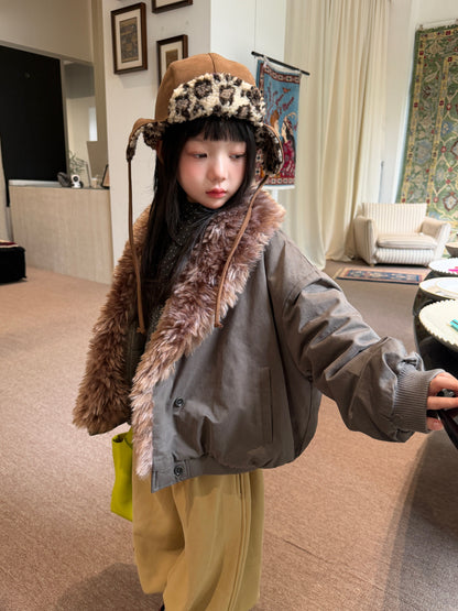 Mo Xiao Meng Children's Jacket 2026 Girls' Korean-Style Winter Fleece-Collar Padded Jacket Thickened Cotton Jacket for Kids【mh0014698】