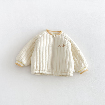 キッズ アップリケ 刺繍 キルティング 中綿ジャケット / デニムパンツ【mh0014763】