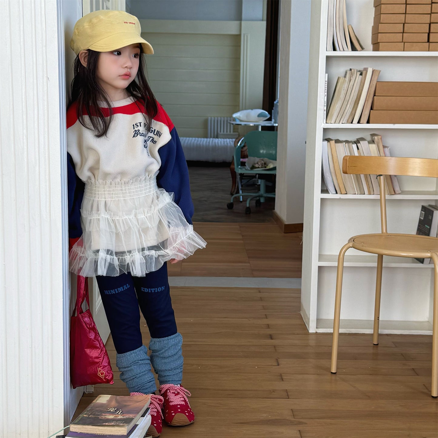 レギンスパンツ 裏起毛 ロゴ刺繍 ドッキング リブ ボトムス【mh0011611】