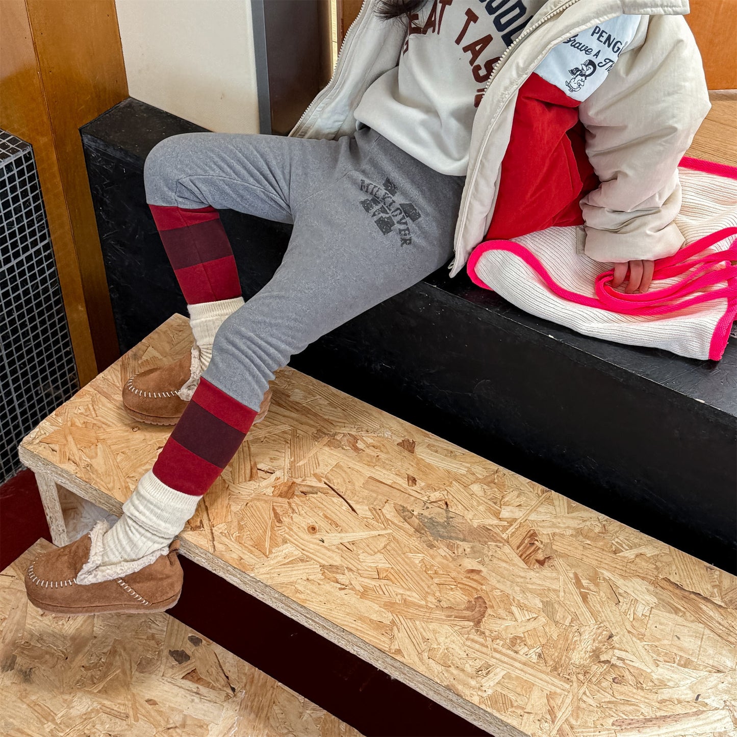 レギンスパンツ 裏起毛 バイカラー ドッキング リブ ボトムス【mh0011609】