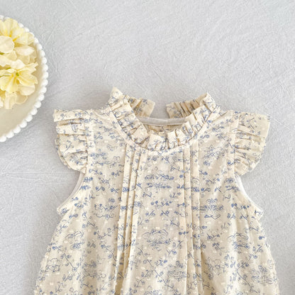 Floral Ruffle Sleeveless Romper Dress フリル ノースリーブロンパース ミモレ丈ワンピース【mh0013157】