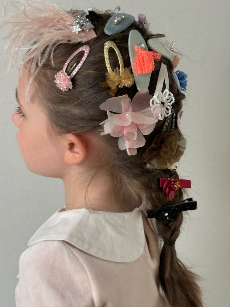 キッズ ハンドメイド レース ライストーン ヘアクリップ【mh0014102】