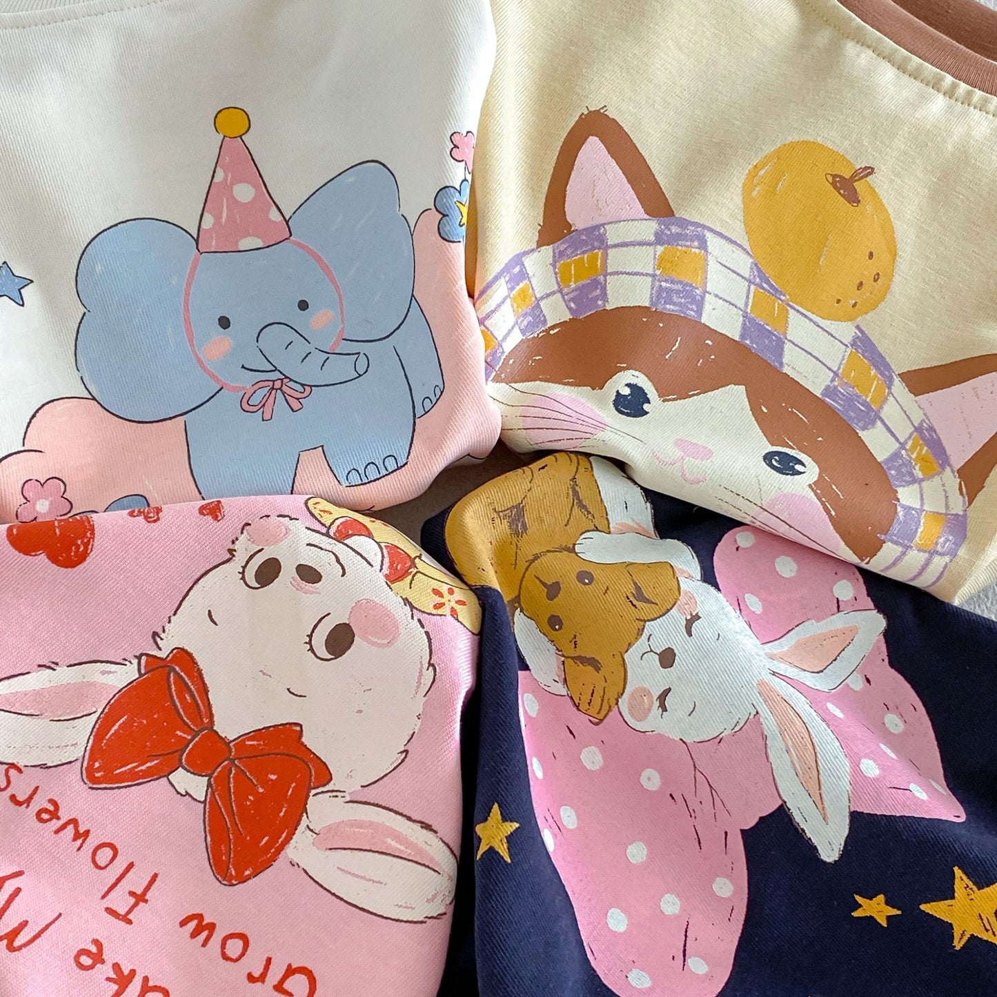 Camiseta de manga larga efecto doble capa con personajes infantiles para niños【mh0014041】
