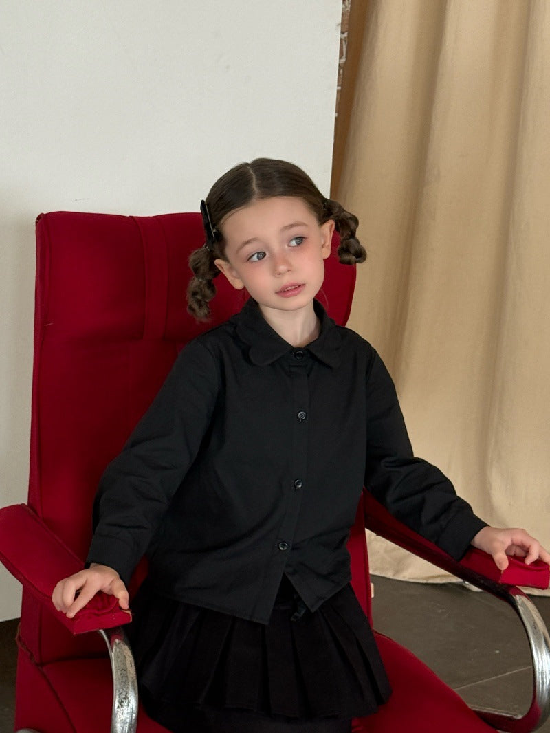 Kids Ruffled Collar Front Button Long Sleeve Shirt