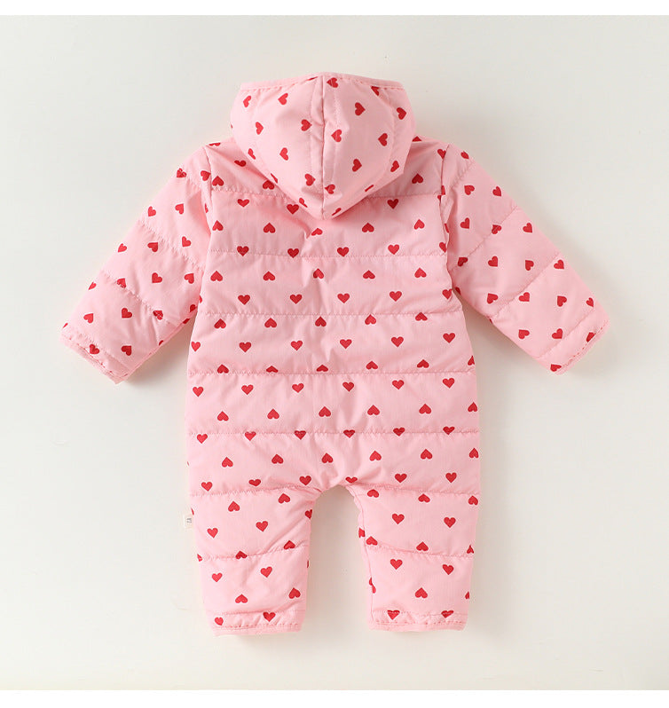 アウタージャンプスーツ プリント 中綿 厚手 フード付 キルティング【mh0011700】