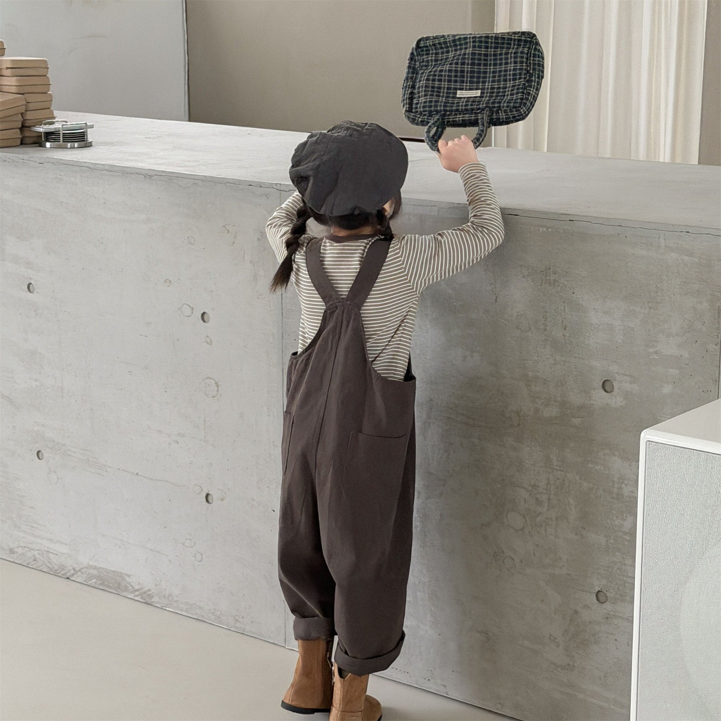 Kids' Polka Dot & Check Pocket Overalls [mh0014053]
