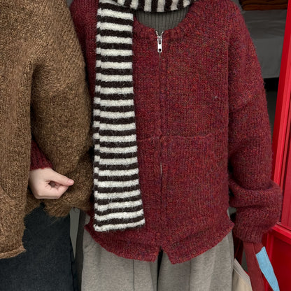 ニットカーディガン キッズ 裏起毛 厚手 無地 ジップアップ カジュアル【mh0011682】