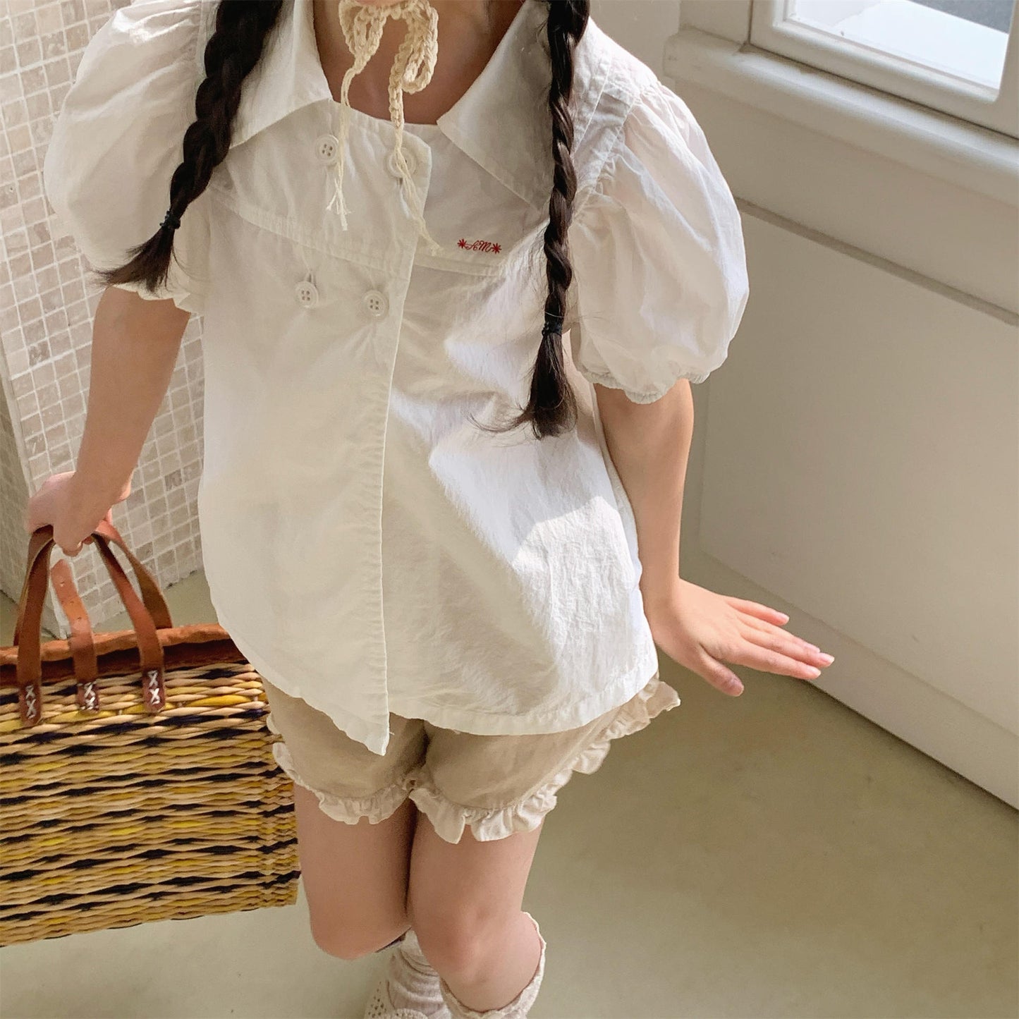 Puff Sleeve Floral Cotton Shirt パフスリーブ フラワー コットン シャツ【mh0012656】