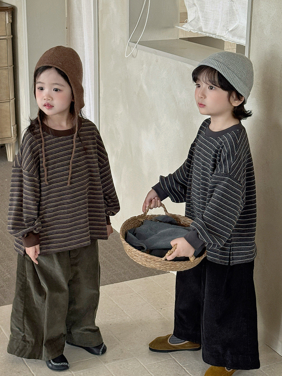キッズ ボーダー ルーズ クルーネック 長袖Tシャツ【mh0014300】