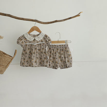 Floral Lace Collar Set - Small Floral Short-Sleeved Tunic Set 【mh0012695】
