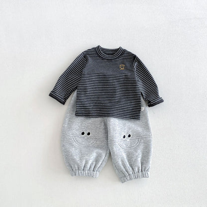 キッズ ボーダー ワンポイント刺繍 長袖Tシャツ / イージー ロングパンツ【mh0014771】