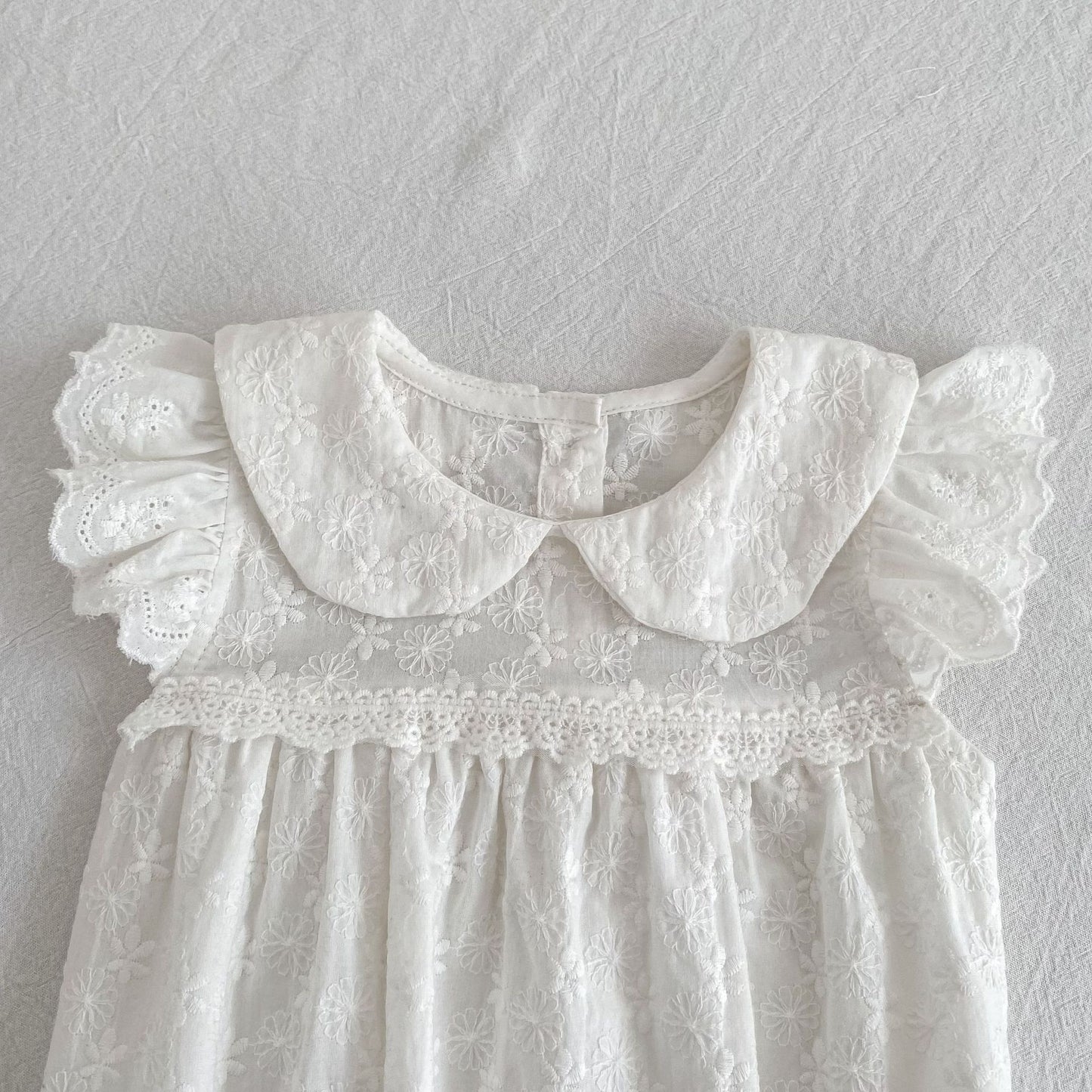 Lace Trim Doll Collar Romper Dress ラッフル ロンパース ミモレ丈ワンピース【mh0013160】