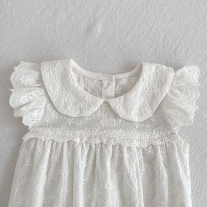 Lace Trim Doll Collar Romper Dress ラッフル ロンパース ミモレ丈ワンピース【mh0013160】