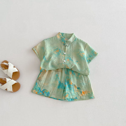 Chinese Style Printed Button Set オリエンタル 花柄 半袖 セットアップ【mh0012718】