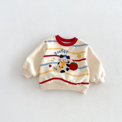 キッズ アップリケ 刺繍 裏起毛 スウェットトレーナー【mh0014775】