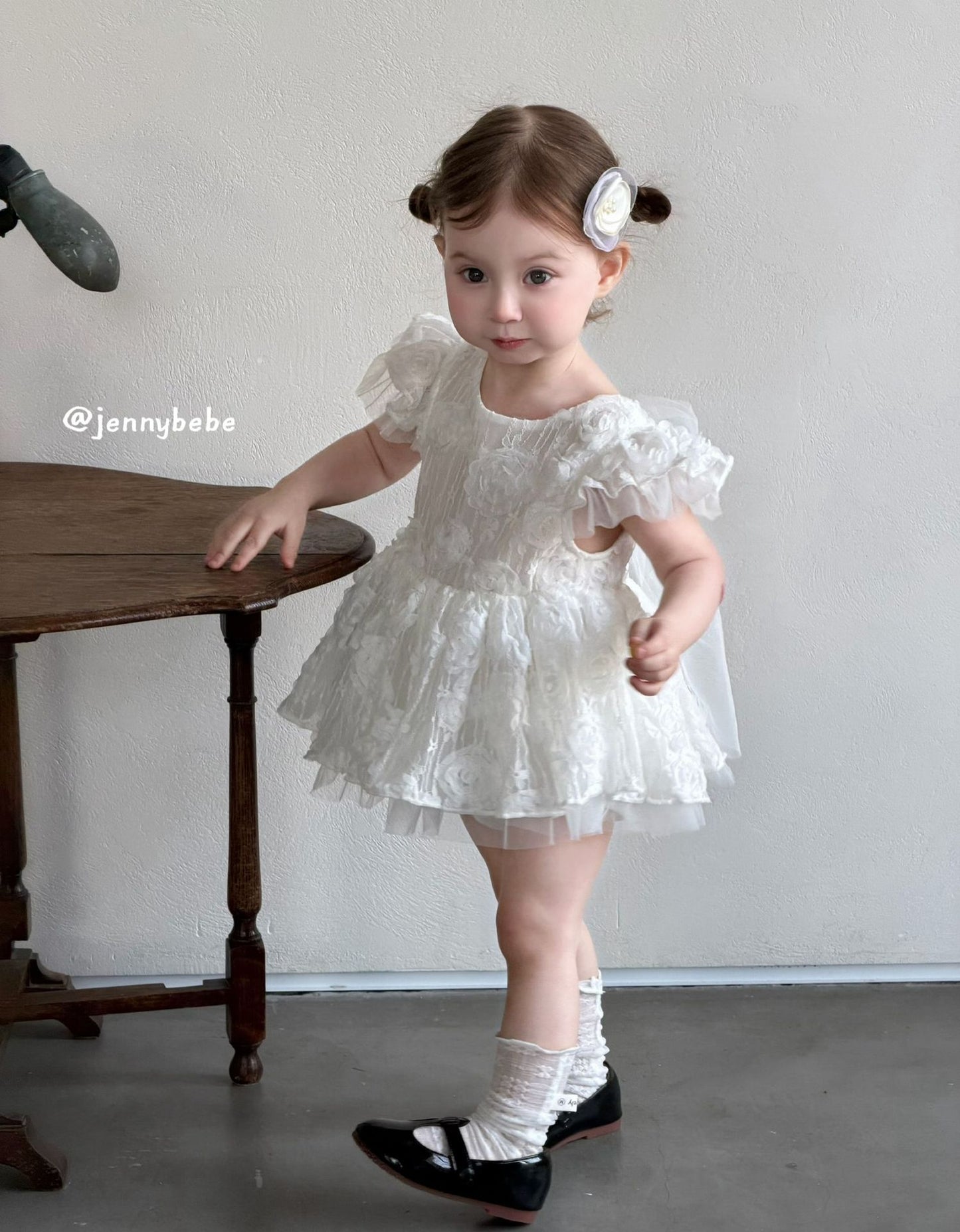 Flower Lace Mesh Princess Dress ガールズ フラワーレース チュール ワンピース【mh0012525】