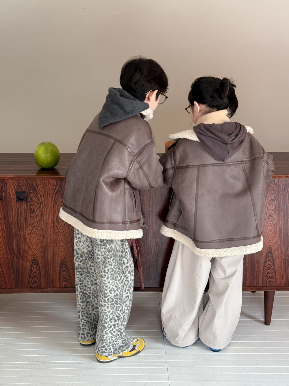 フェイクムートンジャケット キッズ ボア 厚手 ラペル フェイクレザー アウター【mh0011677】