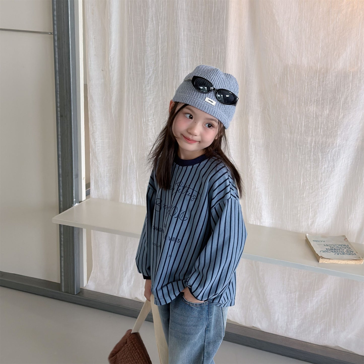 Kids' Color-Blocked Ringer Loose-Fit Letter-Printed Striped Long-Sleeved T-Shirt [mh0014062]