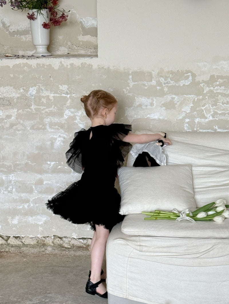 Tulle Ruffle Tiered Skirt Set Ribbon Short Sleeve T-Shirt Setup