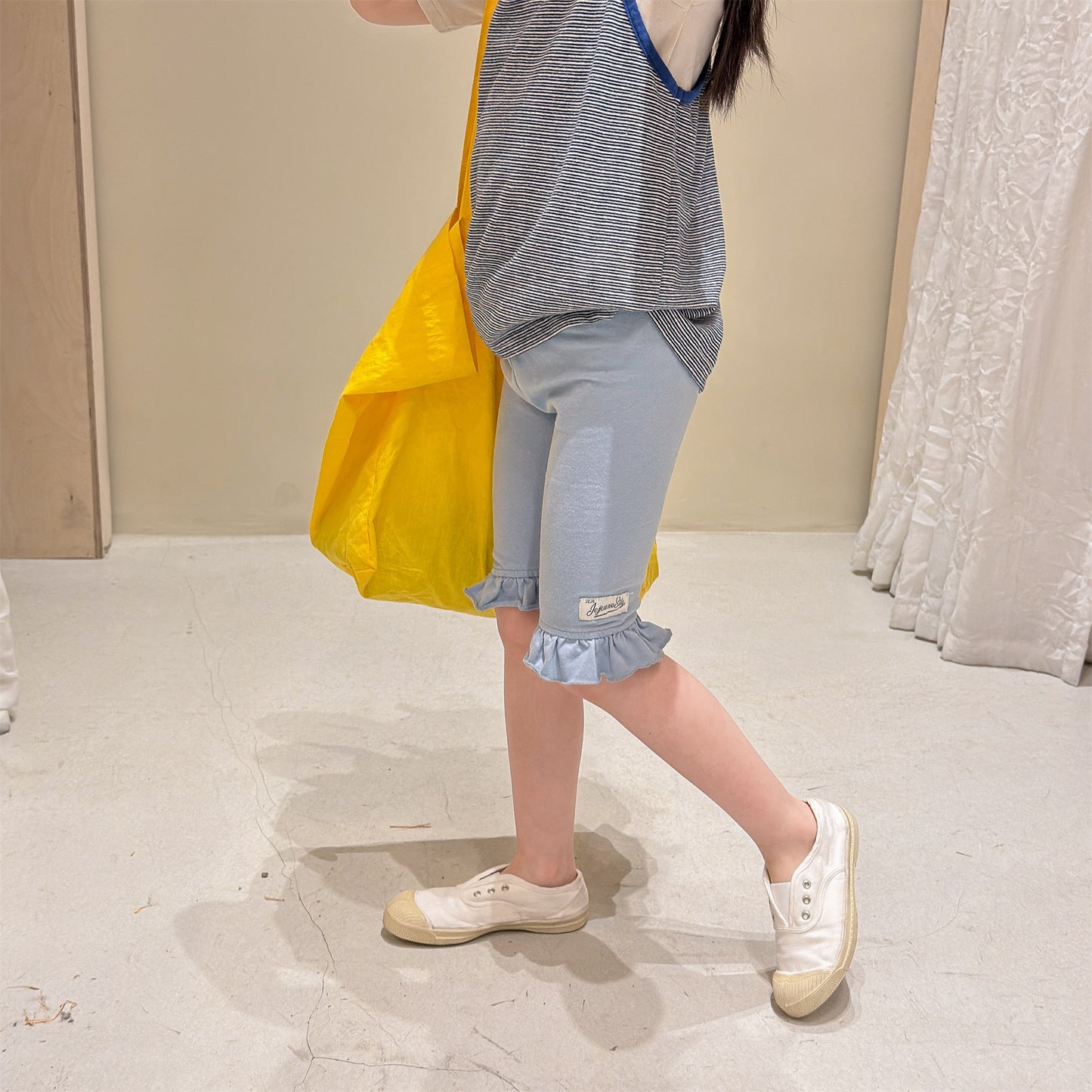 Ruffle Hem Dot Cotton Capri Leggings フリル ハーフ丈レギンス【mh0012663】
