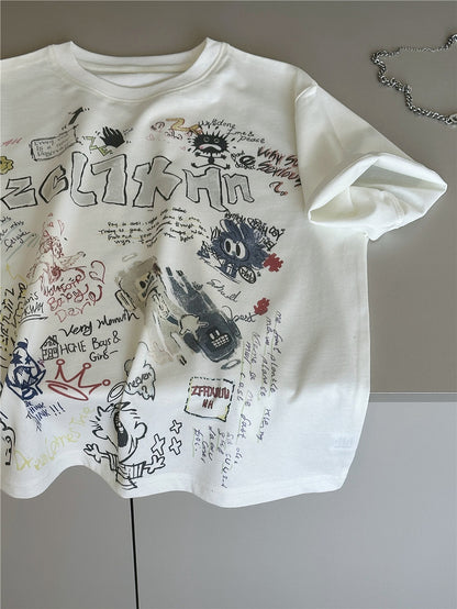 Graffiti Graphic Tee 落書きプリント 半袖Tシャツ【mh0012969】