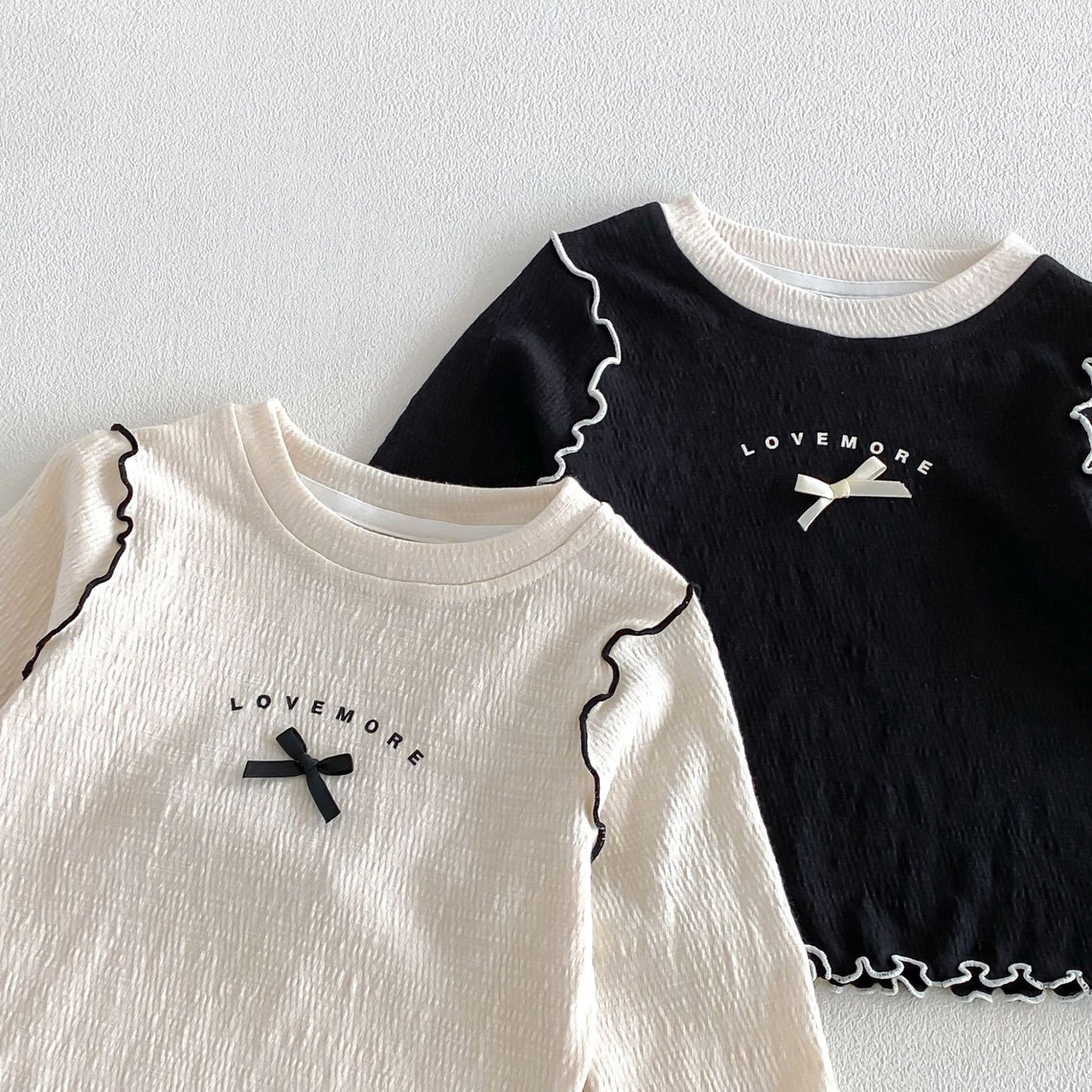 キッズ ロゴプリント メローフリル リボンステッチ 長袖Tシャツ フレアパンツ【mh0014048】