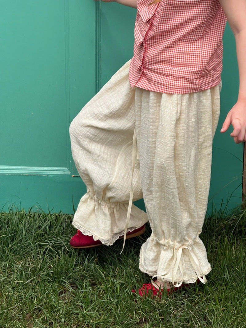 Asymmetric Plaid Shirt Long Pants 半袖パフスリーブブラウス フリルロングパンツ【mh0013236】