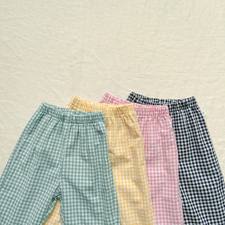 Smiley Long Sleeve Tee & Plaid Pants Set スマイル プリント チェック柄 セットアップ【mh0012672】