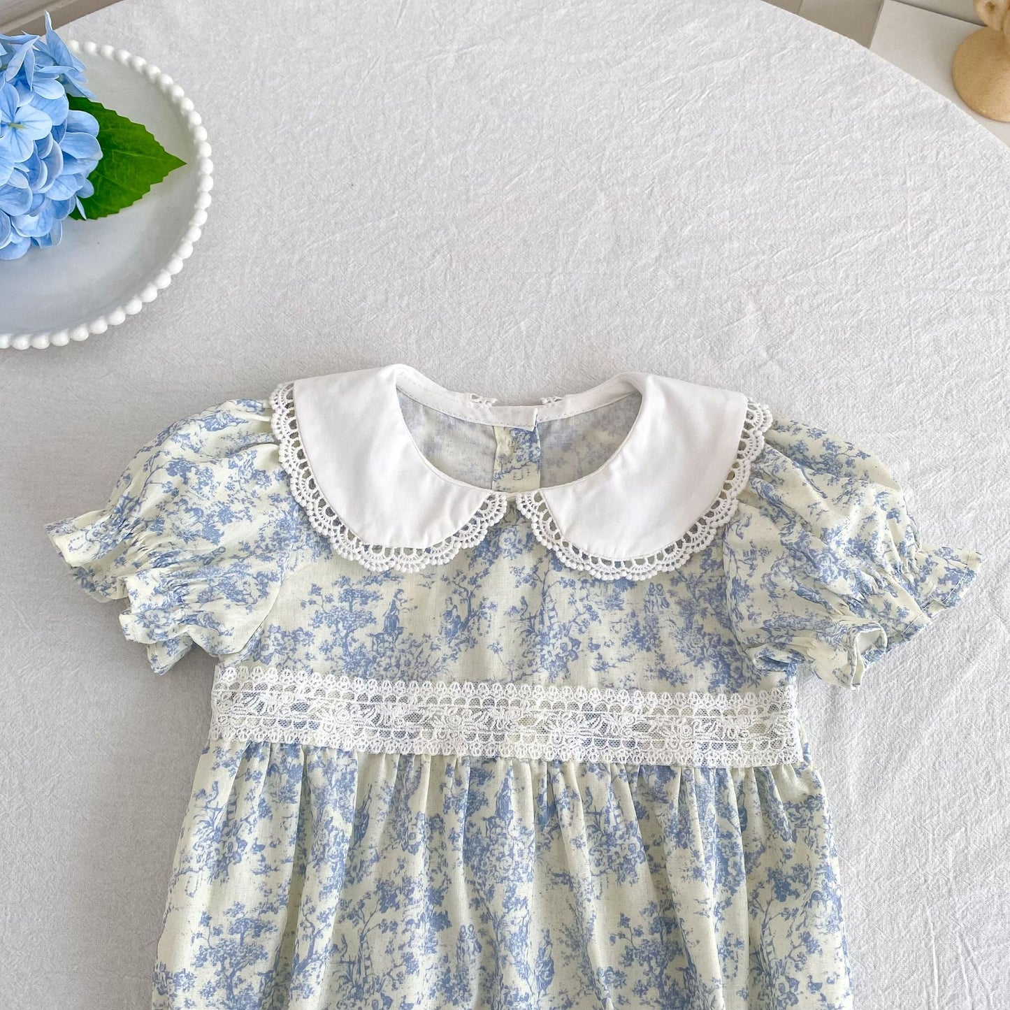 Floral Lace Collar Romper Dress パフスリーブ ロンパース 半袖ワンピース【mh0013164】