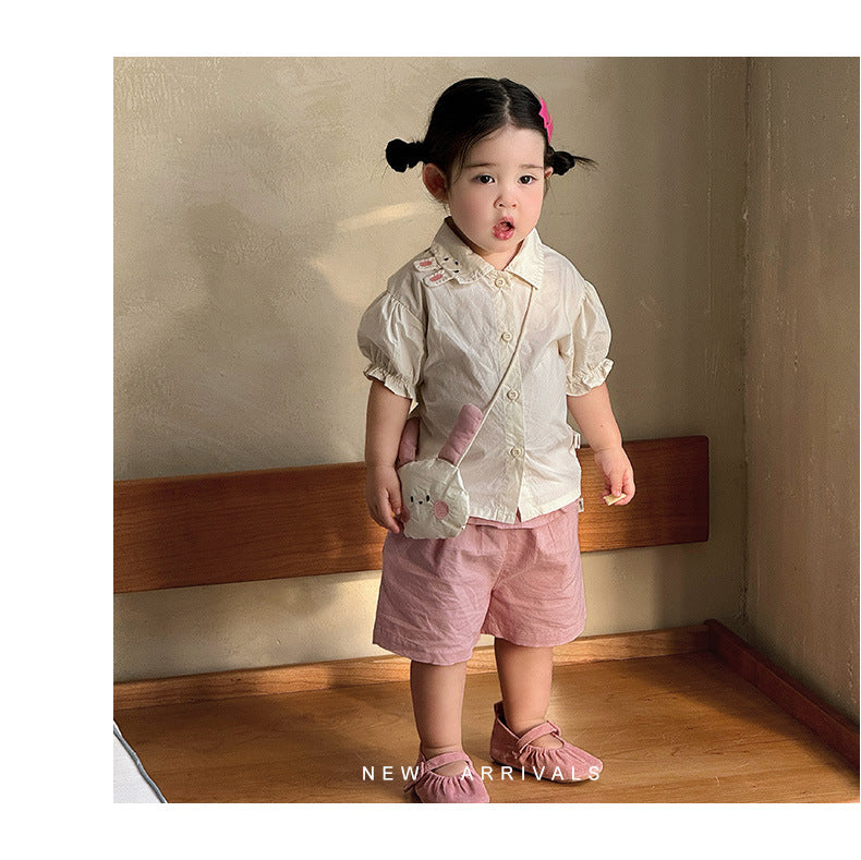 Rabbit Embroidery Set 半袖シャツ フリルハーフパンツ セット【mh0012854】