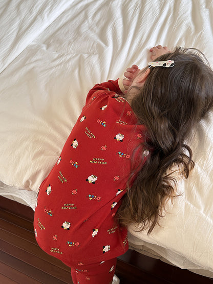 Long Sleeve Printed Pajama Set 長袖 プリント パジャマ セット【mh0012244】