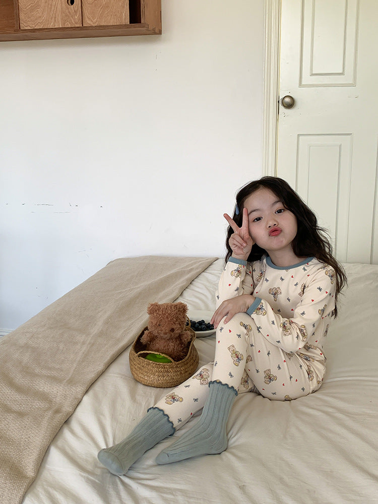 Long Sleeve Printed Pajamas 長袖 プリント パジャマ セット【mh0012243】