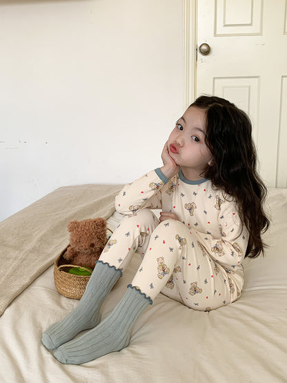 Long Sleeve Printed Pajamas 長袖 プリント パジャマ セット【mh0012243】