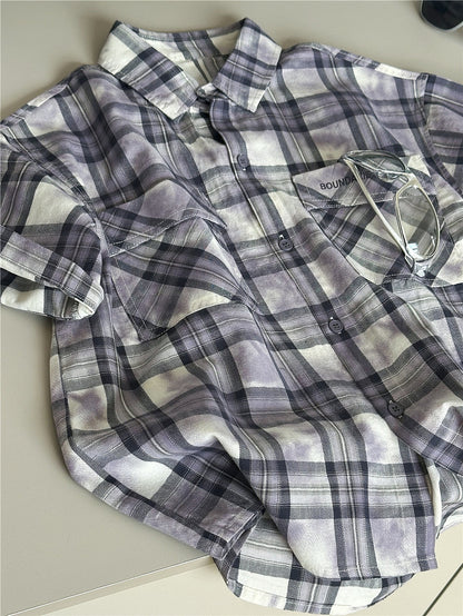 Tie-Dye Check Shirt タイダイ チェック 半袖シャツ【mh0012965】