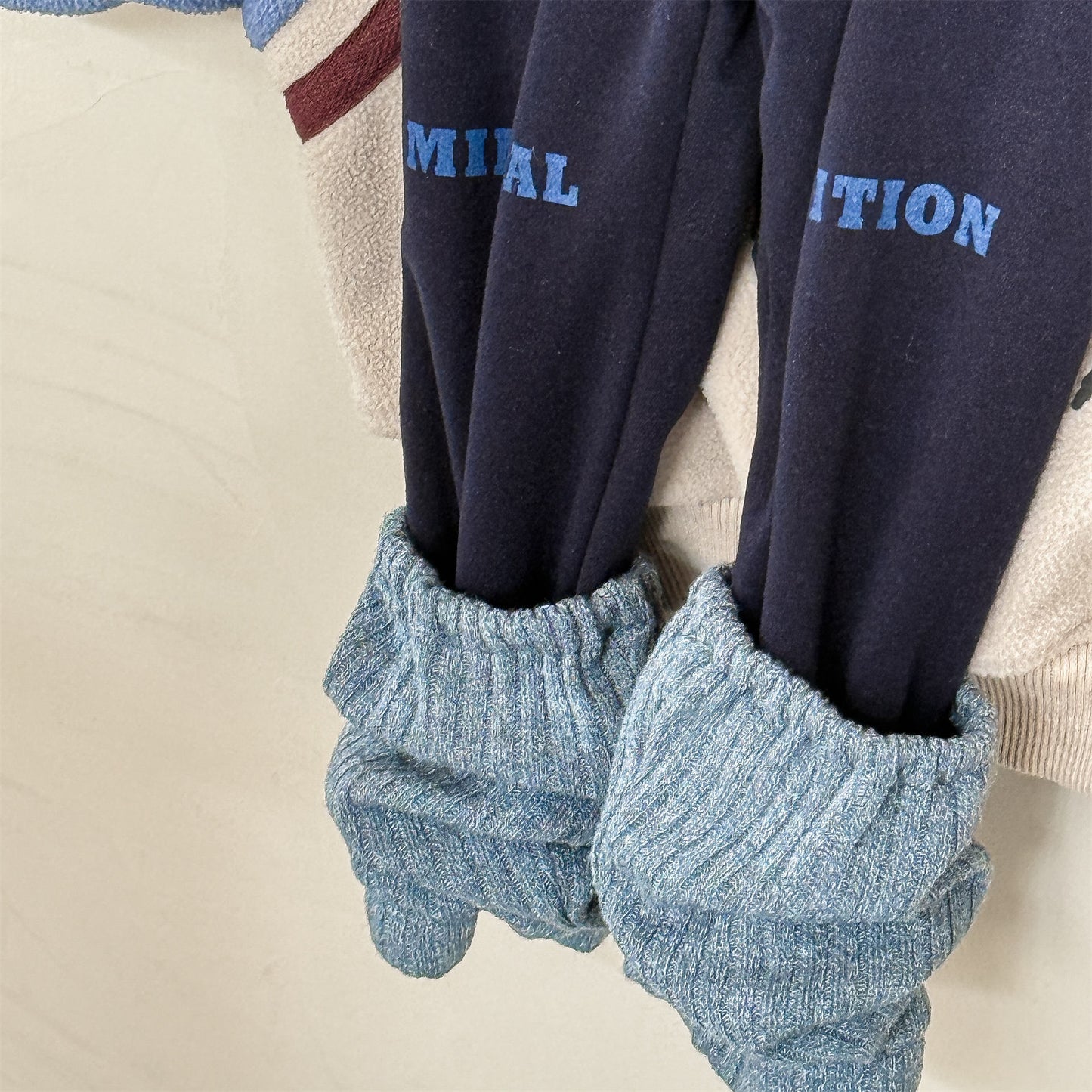 レギンスパンツ 裏起毛 ロゴ刺繍 ドッキング リブ ボトムス【mh0011611】