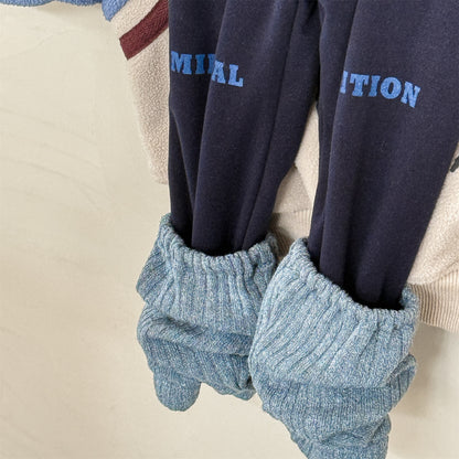 レギンスパンツ 裏起毛 ロゴ刺繍 ドッキング リブ ボトムス【mh0011611】