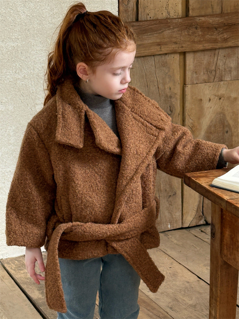 ローブコート ボア スタンドカラー ベルト付き ショート丈 アウター【mh0011617】