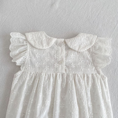 Lace Trim Doll Collar Romper Dress ラッフル ロンパース ミモレ丈ワンピース【mh0013160】