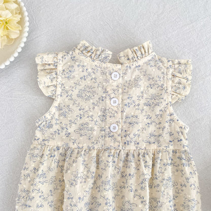 Floral Ruffle Sleeveless Romper Dress フリル ノースリーブロンパース ミモレ丈ワンピース【mh0013157】