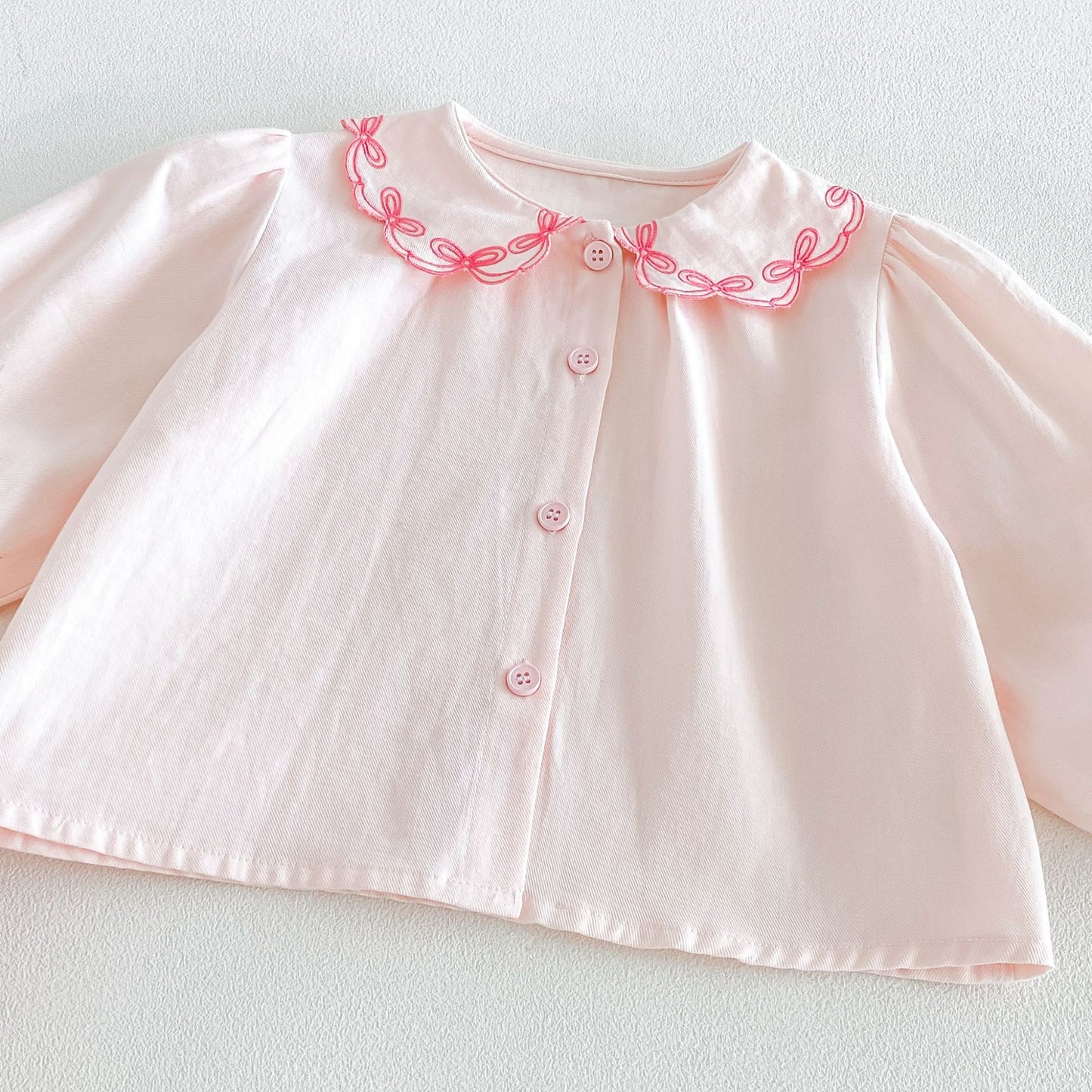 Blusa de manga larga para niños con cuello con volantes y ribetes 【mh0014047】