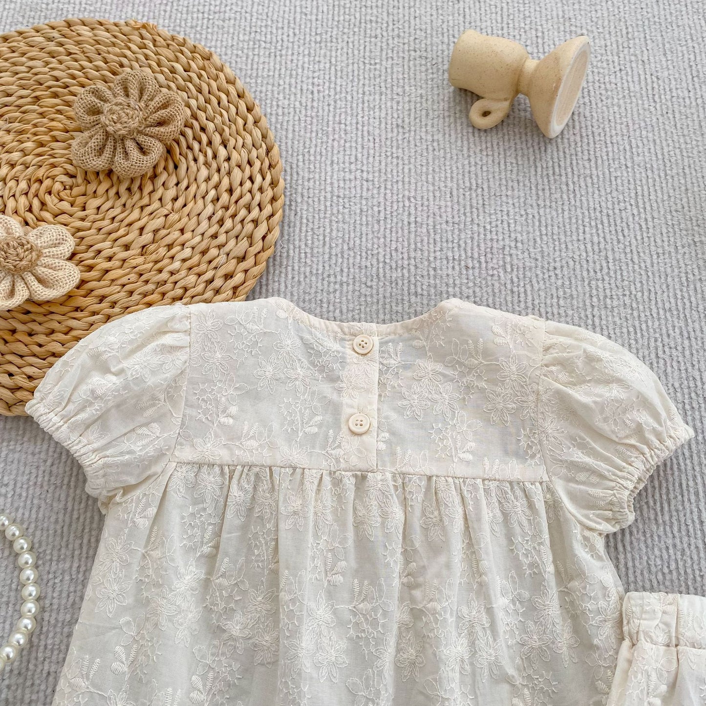 Embroidered Ruffle Romper And Blouse Shorts フリル ロンパース ブラウス ショートパンツ【mh0013163】