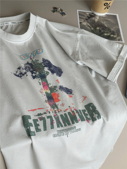 Abstract Art Graphic Tee グラフィックプリント 半袖Tシャツ【mh0012943】