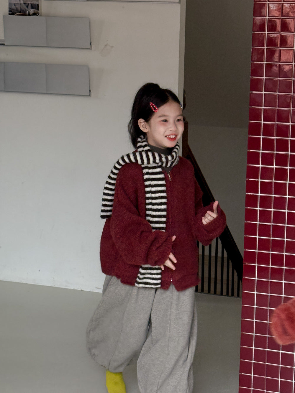 ニットカーディガン キッズ 裏起毛 厚手 無地 ジップアップ カジュアル【mh0011682】