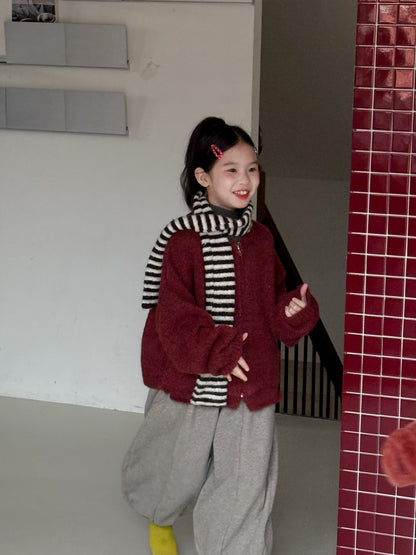 ニットカーディガン キッズ 裏起毛 厚手 無地 ジップアップ カジュアル【mh0011682】